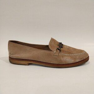 Escada Shoes Womens 8.5 Beige Tan Velvet Loafers Flats Moccasin Logo Rubber Sole